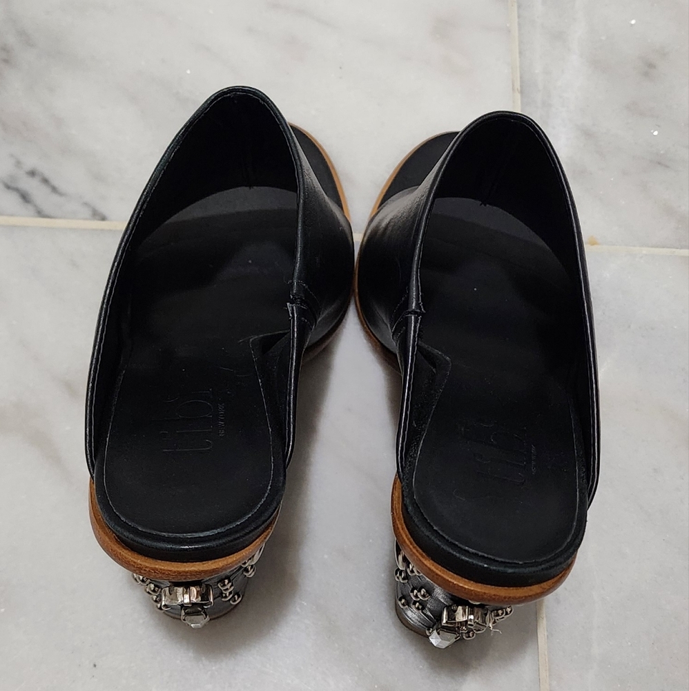Tibi Britt Mules Black Leather Jeweled Studded Wedge 38 Open Toe - Picture 6 of 16